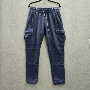ECHT Women Activewear Pants L Blue Cargo‎ Fleece Jogger Zipper Button 27" Inseam